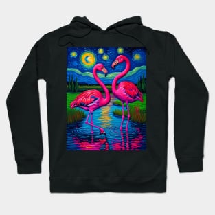 Flamingos in starry night Hoodie